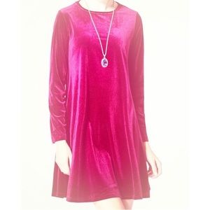 Long Sleeve Velvet Swing Dress Pink